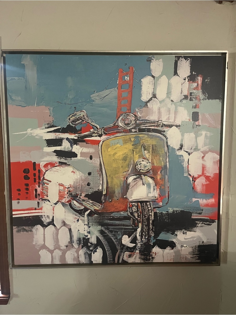 Abstract Scooter Canvas Art - Blue, Yellow, Red